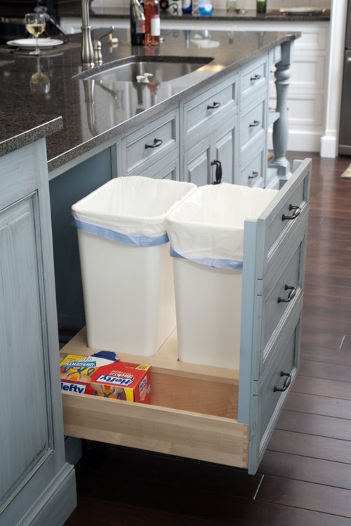 Formal white kitchen with blue island - Mullet Cabinet